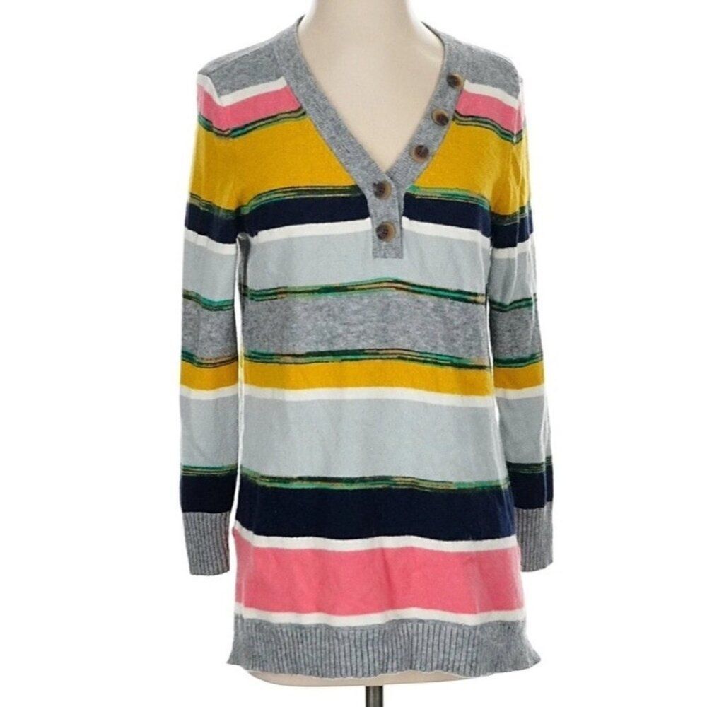 Anthropologie Ladies Large V Neck Striped Pullover Sweater Colorful NWT $118